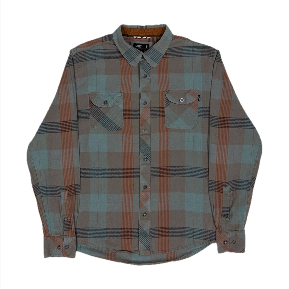 Jetty 100% cotton blue orange plaid button up flannel shirt mens medium